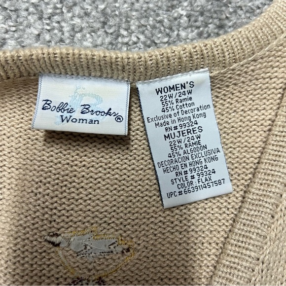 Bobbie Brooks Sweater Vest 22/24W Tan Fall Thanksgiving Teacher Embroidered - Picture 6 of 9